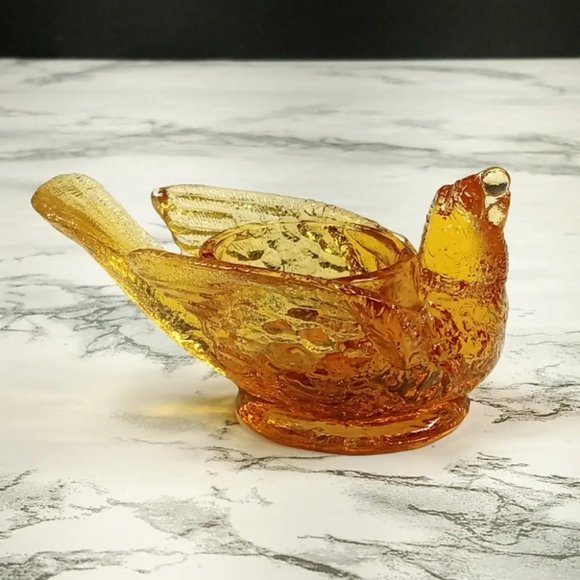 Degenhart Glass Bird & Berry Trinket Paperweight Open Salt Vtg - Picture 8 of 8